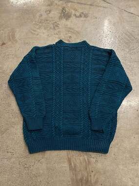Vintage Karuba Turquoise Cable Knit Fisherman Sweater Size M/L